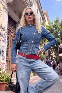 TRENDYOLMİLLA BLUE Double breasted Kapama DENIM Jacket - Image 2