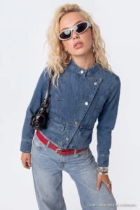 TRENDYOLMİLLA BLUE Double breasted Kapama DENIM Jacket - Image 4