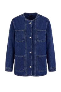 TRENDYOLMİLLA DARK BLUE Crew Neck Oversized DENIM Jacket