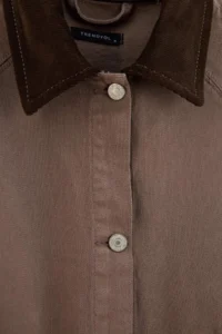 TRENDYOLMİLLA Brown Collar and Pocket Detail DENIM Jacket - Image 2