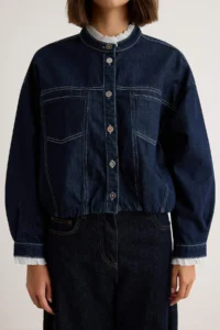 TRENDYOLMİLLA DARK BLUE Collar Detailed Bomber Jacket DENIM Jacket - Image 3