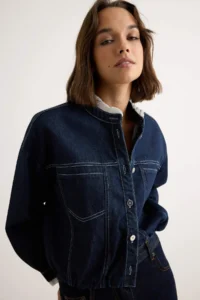 TRENDYOLMİLLA DARK BLUE Collar Detailed Bomber Jacket DENIM Jacket - Image 4