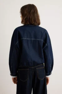TRENDYOLMİLLA DARK BLUE Collar Detailed Bomber Jacket DENIM Jacket - Image 5