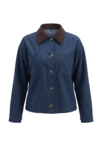 TRENDYOLMİLLA Indigo Velvet Collared Comfortable Pattern Jacket - Image 5