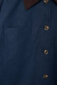 TRENDYOLMİLLA Indigo Velvet Collared Comfortable Pattern Jacket - Image 6
