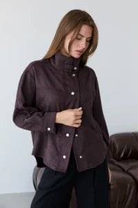 TRENDYOLMİLLA Brown snaps Oversized Suede Jacket - Image 2