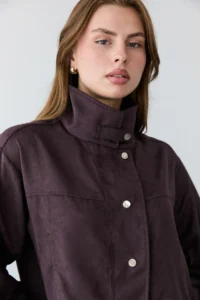 TRENDYOLMİLLA Brown snaps Oversized Suede Jacket - Image 3