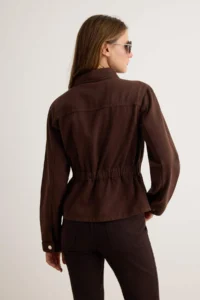 TRENDYOLMİLLA Brown Zipper Detailed peplum DENIM Jacket - Image 4