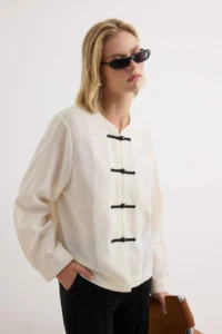 TRENDYOLMİLLA WHITE China Kapama Detailed linen look Shirt Jacket - Image 2