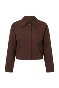 TRENDYOLMİLLA Dark Brown Short Gabardine Rahat Pattern Jacket - Image 4
