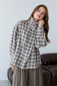 TRENDYOLMİLLA Checkered Snap Button Kapama Oversized Seasonal Jacket - Image 2
