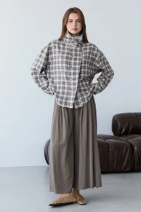TRENDYOLMİLLA Checkered Snap Button Kapama Oversized Seasonal Jacket - Image 3