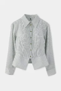 TRENDYOLMİLLA WHITE Striped peplum Detailed Waist Fitting Shirt