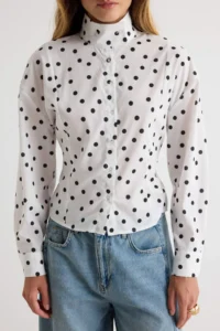 TRENDYOLMİLLA Black WHITE Polka Dot High Neck Shirt - Image 3