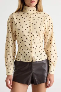 TRENDYOLMİLLA Yellow Brown Polka Dot High Neck Shirt - Image 3