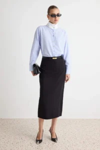 TRENDYOLMİLLA BLUE Striped Kontrast Renkll High Neck Shirt - Image 2