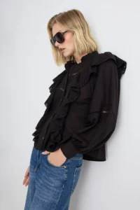 TRENDYOLMİLLA Black Frilly Boho Weaving Shirt - Image 2