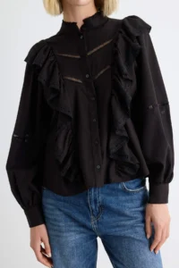 TRENDYOLMİLLA Black Frilly Boho Weaving Shirt - Image 3