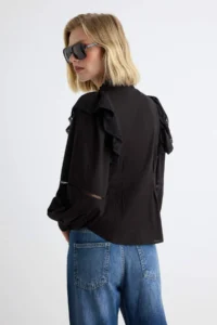 TRENDYOLMİLLA Black Frilly Boho Weaving Shirt - Image 4