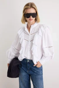 TRENDYOLMİLLA WHITE Frilly Boho Weaving Shirt