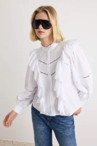 TRENDYOLMİLLA WHITE Frilly Boho Weaving Shirt - Image 3