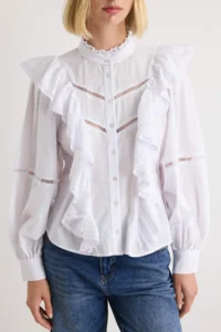 TRENDYOLMİLLA WHITE Frilly Boho Weaving Shirt - Image 4