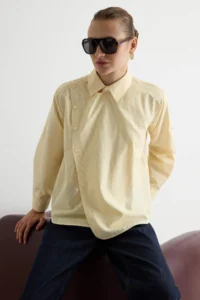 TRENDYOLMİLLA Yellow Striped Wide Pattern Button Detailed Shirt - Image 2