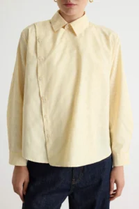TRENDYOLMİLLA Yellow Striped Wide Pattern Button Detailed Shirt - Image 3