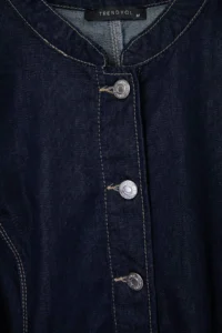 TRENDYOLMİLLA DARK BLUE Balloon Sleeve Button Detailed DENIM Shirt - Image 10