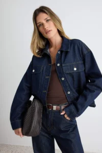 TRENDYOLMİLLA DARK BLUE Balloon Sleeve Button Detailed DENIM Shirt - Image 5
