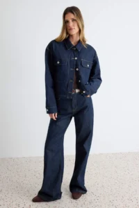 TRENDYOLMİLLA DARK BLUE Balloon Sleeve Button Detailed DENIM Shirt - Image 6