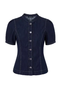 TRENDYOLMİLLA DARK BLUE Balloon Sleeve Button Detailed DENIM Shirt - Image 9