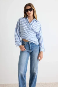 TRENDYOLMİLLA BLUE Striped Cross tied up Shirt