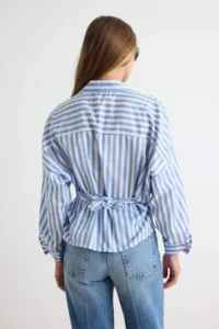 TRENDYOLMİLLA BLUE Striped Cross tied up Shirt - Image 4