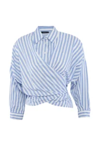 TRENDYOLMİLLA BLUE Striped Cross tied up Shirt - Image 5