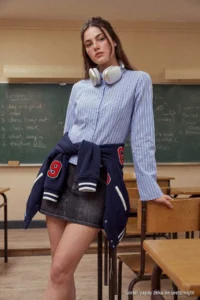TRENDYOLMİLLA BLUE Striped Hafif Waist Fitting Shirt