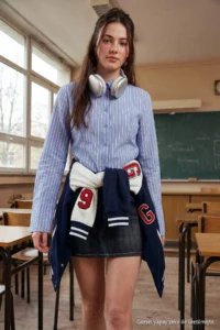 TRENDYOLMİLLA BLUE Striped Hafif Waist Fitting Shirt - Image 4