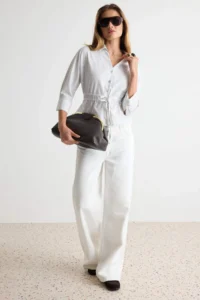 TRENDYOLMİLLA WHITE-Multicolored Striped Belden Shirred Shirt - Image 2