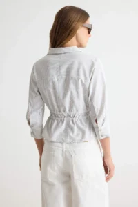 TRENDYOLMİLLA WHITE-Multicolored Striped Belden Shirred Shirt - Image 5