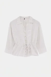 TRENDYOLMİLLA WHITE-Multicolored Striped Belden Shirred Shirt - Image 6