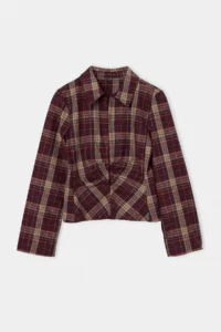 TRENDYOLMİLLA Brown-Multicolored Agraf Detailed Plaid Waist-Fitting Shirt - Image 5