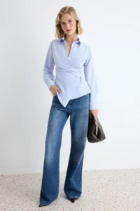 TRENDYOLMİLLA Light BLUE Asymmetric Cut Shirt - Image 2