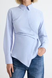 TRENDYOLMİLLA Light BLUE Asymmetric Cut Shirt - Image 3