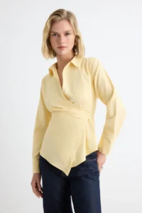 TRENDYOLMİLLA Light YELLOW Asymmetric Cut Shirt - Image 2
