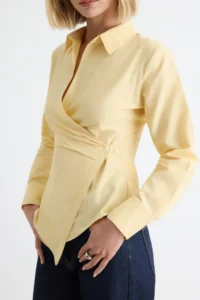 TRENDYOLMİLLA Light YELLOW Asymmetric Cut Shirt - Image 3