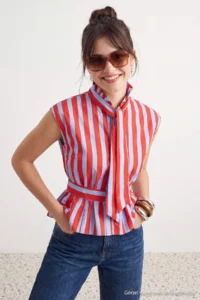 TRENDYOLMİLLA Red BLUE Striped Collar Binding Detailed Shirt - Image 2