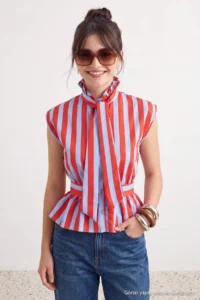 TRENDYOLMİLLA Red BLUE Striped Collar Binding Detailed Shirt - Image 3