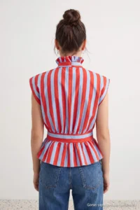 TRENDYOLMİLLA Red BLUE Striped Collar Binding Detailed Shirt - Image 4