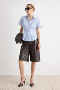 TRENDYOLMİLLA BLUE Striped Pili Detailed Shirt - Image 2