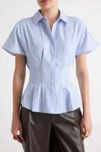 TRENDYOLMİLLA BLUE Striped Pili Detailed Shirt - Image 3
